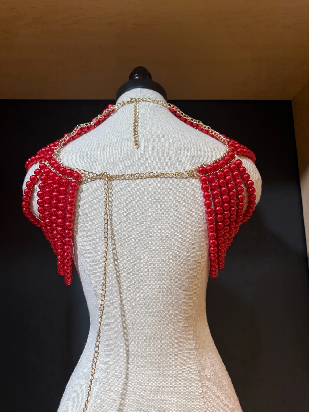 Red Beaded Statement Cape Necklace - Bold Layered Collar - Picture 2 of 2